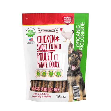 Chewmasters Organic Chicken &Sweet Potato Sticks - 16oz (454g) Bag, Sweet potato dog snack