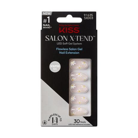 KISS Salon X-tend LED Soft Gel System Decorated Nails, Red Flags, Medium Almond, 34 count, X-tend LED Soft Gel