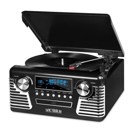 Victrola Retro Record Player with Bluetooth and 3-speed Turntable - Black