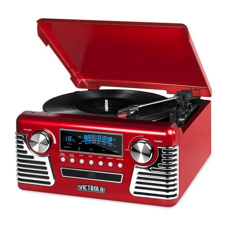 Tourne-disque rétro Victrola avec Bluetooth et platine vinyle à 3 vitesses - Rouge