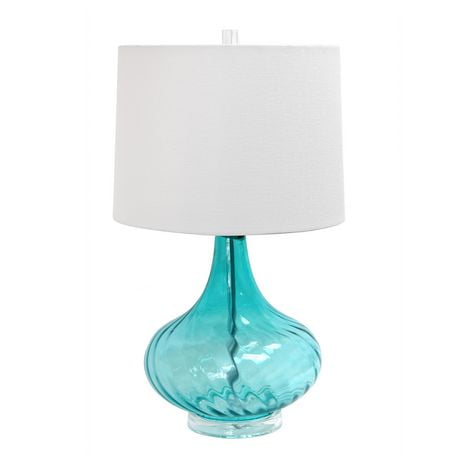 Lampe de table Elegant Designs en verre avec abat-jour en tissu, bleu clair
