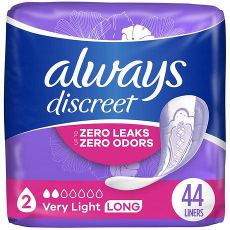 Always Discreet Incontinence Panty Liners for Bladder Leaks, 2 Size, Very Light Absorbency, Long Length, 44CT