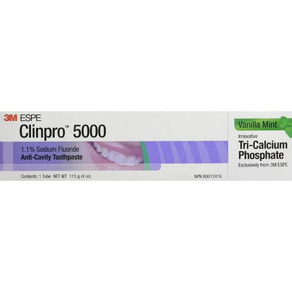 Clinpro 5000 1.1 % Sodium Fluoride Vanilla Mint Anti-Cavity Toothpaste | Helps Reverse tooth decay before it becomes a cavity | Protects the teeth from acid wear and erosion | Helps to remineralize tooth enamel | Provides gentle, effective cleaning, 1 Tube Net Wt 113 g (4 oz)