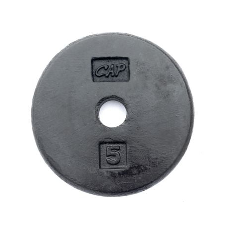 Cap Barbell 1-inch Cast Iron Weight Plate, Black, Single, 5 Lbs 