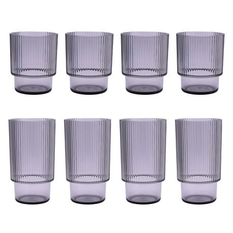 Better Homes and Gardens Grey Ribbed Tritan Highball and Lowball Tumbler set