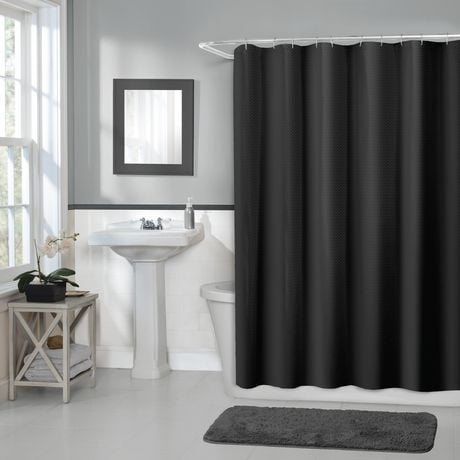 Rideau de douche en tissu nid d'abeilles Home Trends, 178 cm x 183 cm (70  po x 72 po), noir Texture nid d'abeilles unie 