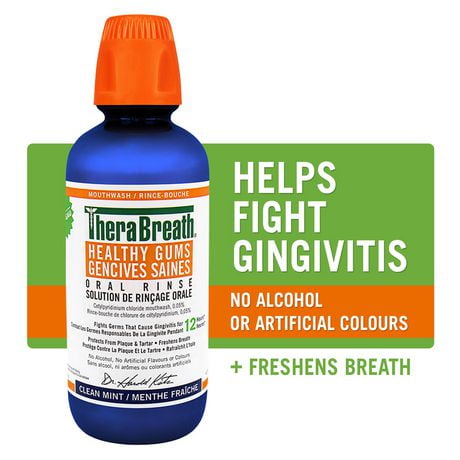 TheraBreath Healthy Gums Mouthwash, Clean Mint, Antigingivitis, 473ml, Healthy Gums Oral Rinse Mouthwash 473mL