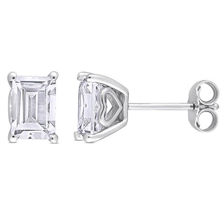 Miabella Emerald-Cut White Topaz Solitaire Stud Earrings in Sterling ...