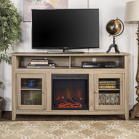 58" Wood Highboy Fireplace Media TV Stand Console ...