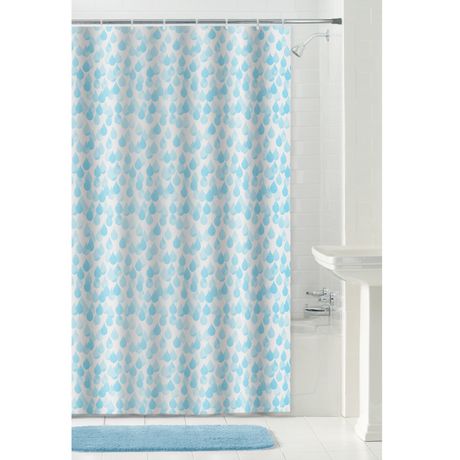 Rainfall Fabric Shower Curtain Set, Raindrop Shower Curtain