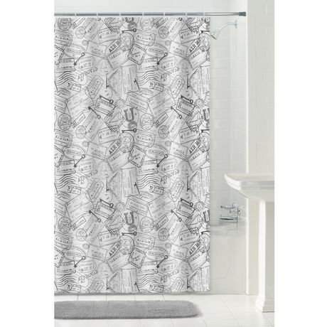 Mainstays 13 Piece Script Fabric Shower, Marble 70 Inch X 72 Shower Curtain In Silver
