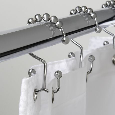 MAINSTAYS Double Roller Glide Shower Curtain Hook Or Ring, Chrome, Double roller glide hook design
