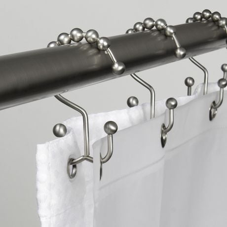 Mainstays Double Roller Glide Shower Curtain Hooks or Rings, Brushed Nickel, Set of 12, Shower curtain hooks