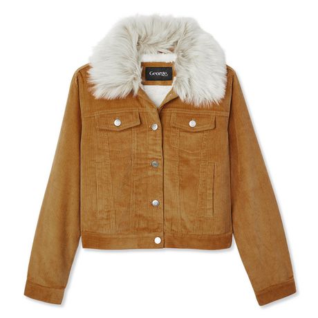 George Women's Sherpa-Lined Corduroy Jacket with Faux Fur Collar ...