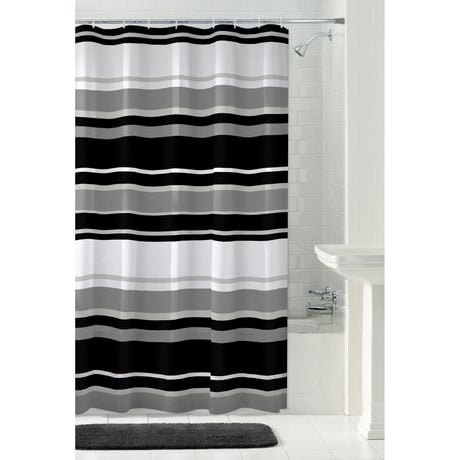 Rideau ou doublure de rideau de douche à rayures James en PEVA Mainstays, 178 cm x 183 cm (70 po x 72 po), noir Rideau de douche
