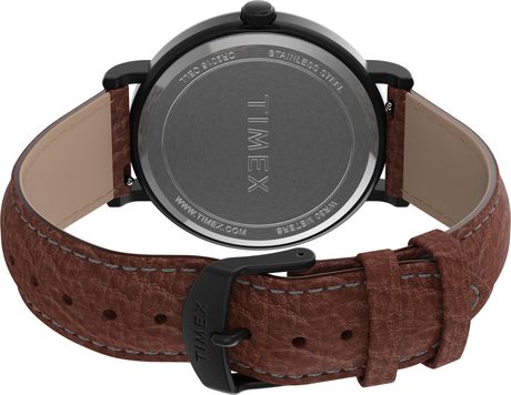 Timex Orologio Weekender XL Uomo 43mm, Cassa In Ottone Nero, Cinturino In Tessuto Verde Oliva Intercambiabile, Quadrante Indiglo
