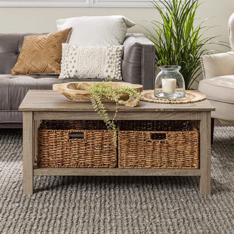 Manor Park Rustic Wood Coffee Table, White Coffee Table With Storage Baskets