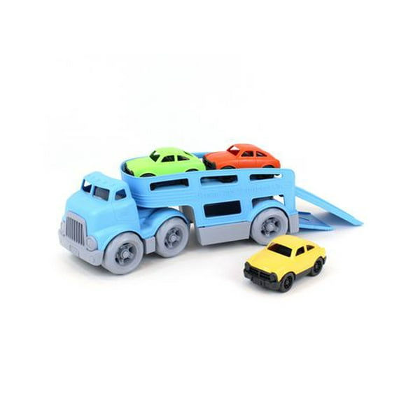 Voiture de transport de jouets verts avec des mini véhicules