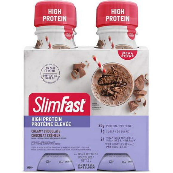 SlimFast Advanced Nutrition Hunger Control High Protein Creamy Chocolate Meal Replacement Shake, 4 x 325 mL