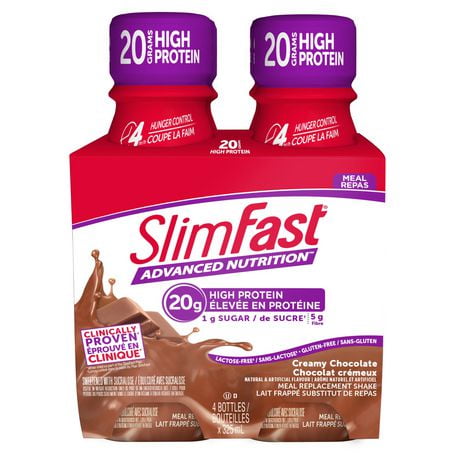 Lait frappé au chocolat crémeux substitut de repas élevé en protéine Coupe la faim Nutrition avancée de SlimFast 4 x 325 ml
