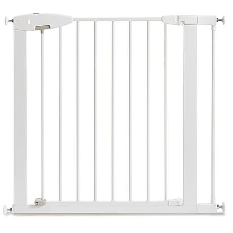 Munchkin Easy Close Pressure Mounted Baby Gate for Stairs, Hallways and Doors, Walk Through with Door, 29" Tall and 29.5" - 35" Wide, Includes (1) 2.75" Extension, Metal, White, Baby Gate