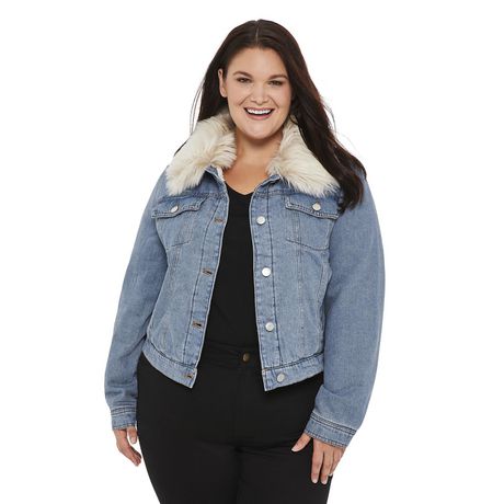 George Plus Women's Sherpa-Lined Denim Jacket with Faux Fur Collar ...