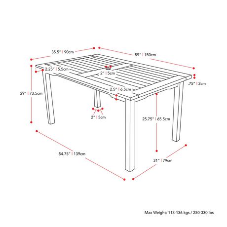 Corliving Miramar Hardwood Outdoor, Outdoor Dining Table Dimensions