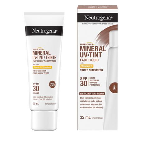 Fluide visage Neutrogena Purescreen+ Mineral UV teinté, écran solaire, teint moyen, FPS 30, Vitamine E, Protection UV, 32 ml 32 mL