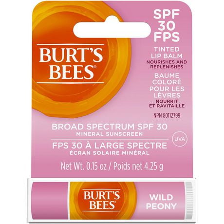 Baume coloré pour les lèvres d’origine naturelle à 100 % de Burt’s Bees® avec écran solaire minéral à FPS 30, teinte Wild Peony 1x 4,25g