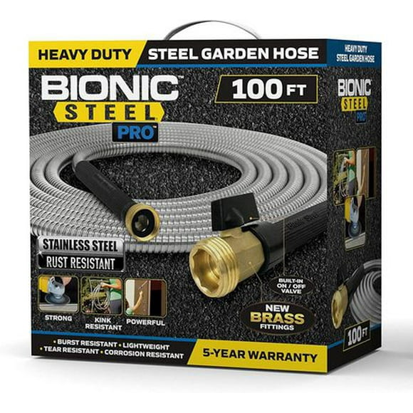 Bionic Steel PRO Garden Hose - 304 Stainless Steel Metal 100 Foot Garden Hose – Heavy Duty Lightweight, Kink-Free, and Stronger Than Ever with Brass Fittings and On/Off Valve
