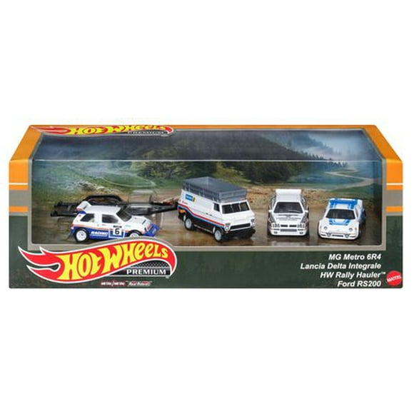 Hot Wheels Premium Collector Rally Legend Display Set, 3 Cars & 1 Transporter