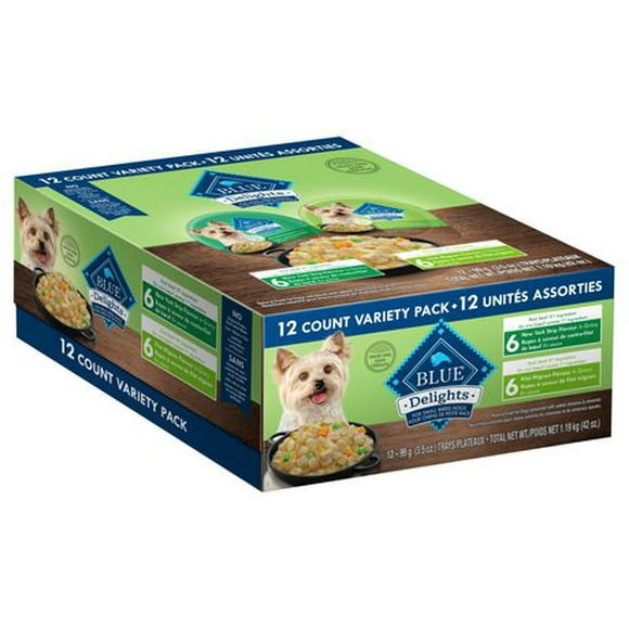BLUE Delights Filet Mignon & New York Strip Wet Dog Food Variety Pack, 12X99g