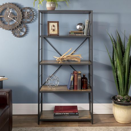 Manor Park 63 Rustic Metal And Wood Media Bookshelf Rustic Oak