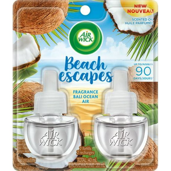 Air Wick Plug-in Air Freshener, Scented Oil Refills, Beach Escapes: Bali Ocean Air, 2 Refills, Pack of 2 Refills