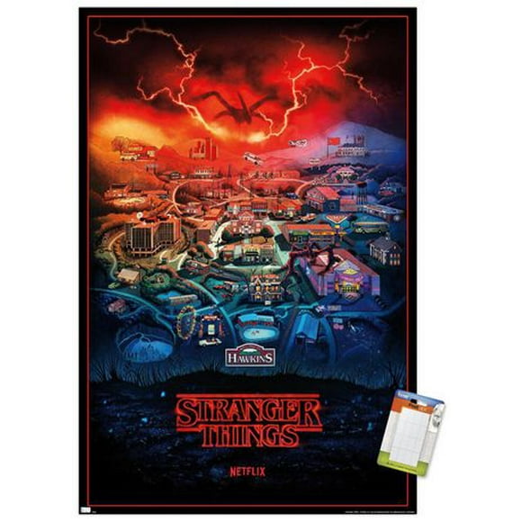 Netflix Stranger Things: Season 4 – Hawkins, Indiana 22.375" x 34" Wall Poster with Beechwood Magnetic Frame, by Trends International