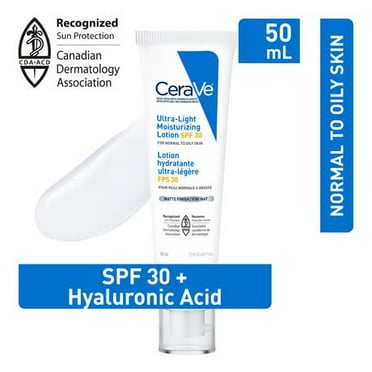 CeraVe Ultra-light Face Moisturizer with SPF 30. Hyaluronic Acid face sunscreen lotion for Men & Women, Normal to Oily & sensitive skin. Fragrance-Free, Oil-Free, Non-Comedogenic, Travel Size 50ML, Hyaluronic Acid