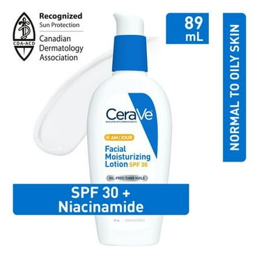 CeraVe Daily Facial Moisturizing Lotion with SPF 30, Hyaluronic Acid, and Niacinamide | Fragrance Free Face Moisturizer for Normal to Oily Skin, Women & Men | Oil free, Travel Size, 89 mL, SPF 30, and Hyaluronic Acid