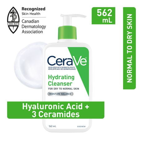 CeraVe Hydrating Facial Cleanser with Hyaluronic Acid and 3 Ceramides | Gentle Moisturizing Non-Foaming Facial Cleanser for Men & Women | Daily Face Wash for Normal to Dry Skin | Fragrance Free, 562 mL, Hyaluronic Acid, and 3 Ceramides