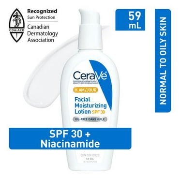 CeraVe Daily Facial Moisturizing Lotion with SPF 30, Hyaluronic Acid, and Niacinamide | Fragrance Free Face Moisturizer for Normal to Oily Skin, Women & Men | Oil free, Travel Size, 59 mL, SPF 30, and Hyaluronic Acid