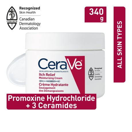 CeraVe Moisturizing Cream for Itch Relief | minor skin irritation & scrapes Itch Relief Cream with Pramoxine Hydrochloride | Fragrance Free | 340g, 340 Grams, Cream with 1% pramoxine hydrochloride