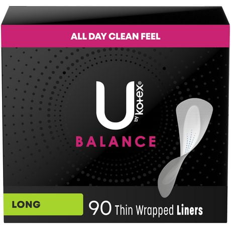 U by Kotex Balance Daily Wrapped Panty Liners, Light Absorbency, Long, 90 Count
