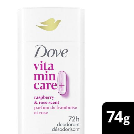 Dove Vitamin Care+ Raspberry & Rose Scent Aluminum-Free Deodorant Stick, 72h Breathable Odour Protection, 74 g, 74 g Deodorant