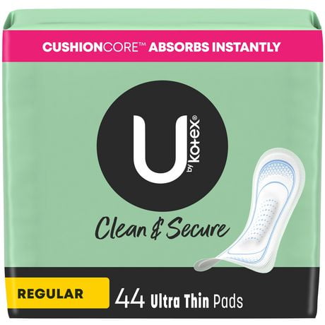 U by Kotex Clean & Secure Ultra Thin Pads, Regular Absorbency, Unscented, 44 Count