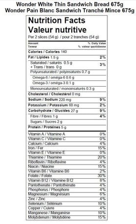 Wonder Bread Nutrition Label – Besto Blog