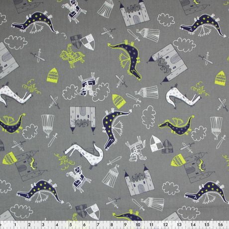 Fabric Creations Gray Knights and Dragons Cotton Fabric by the Metre ...