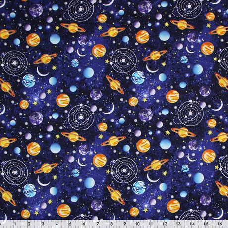 Fabric Creations Navy Blue Planets and Constellations Cotton Fabric by ...