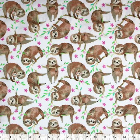 Fabric Creations White Sloth Cotton Fabric by The Metre | Walmart Canada