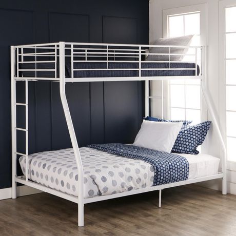 Modern Metal Twin Over Full Bunk Bed, White Twin Over Full Bunk Bed Metal