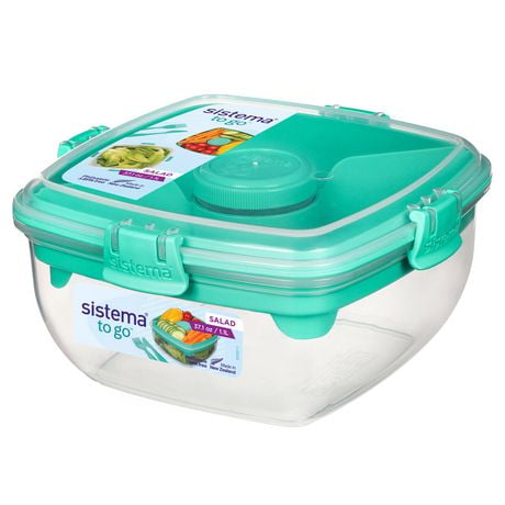 Sistema Salad TO GO Lunch Box with Individual Compartments with Travel Cutlery & Dressing Container, BPA-Free, Colour May Vary, 1.1 L