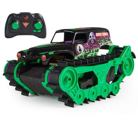 Monster Jam, Véhicule d'extérieur tout-terrain radiocommandé Grave Digger Trax officiel, échelle 1:15, jouets pour garçons et filles à partir de 4 ans Camion monstre Monster Jam